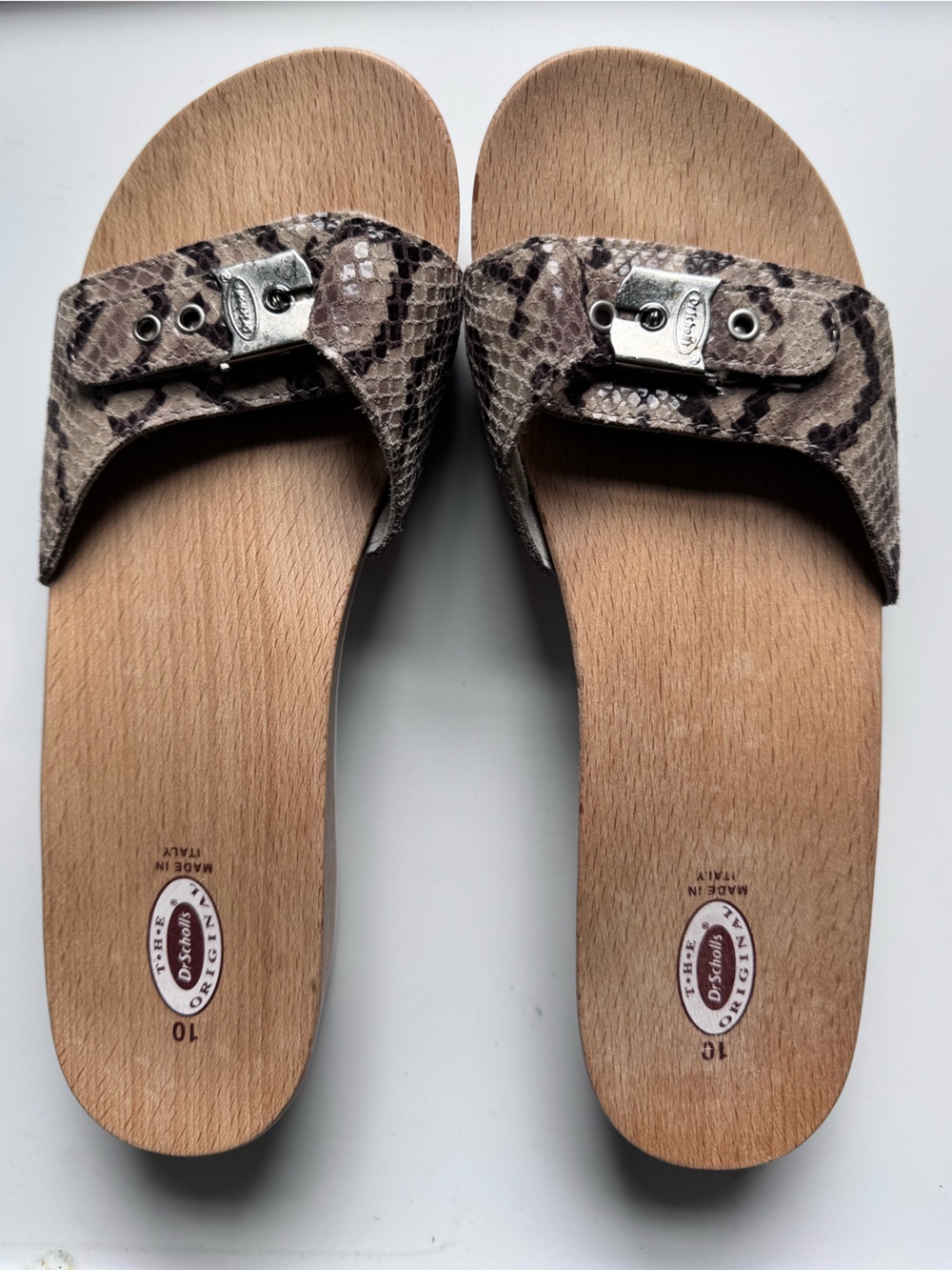Dr. Scholl's Taupe Snakeskin Slide Sandals